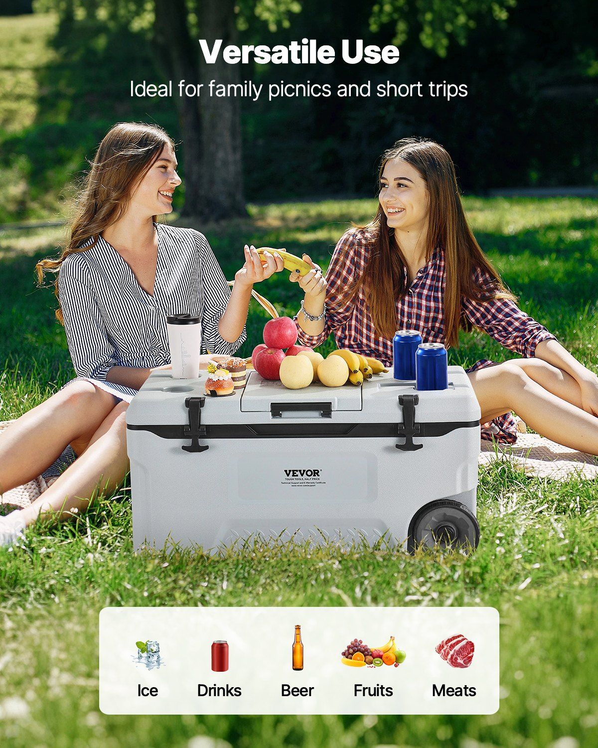Portable Cooler 74 QT Insulated Wheeled Cooler 120 Can Capacity with Cup Holder