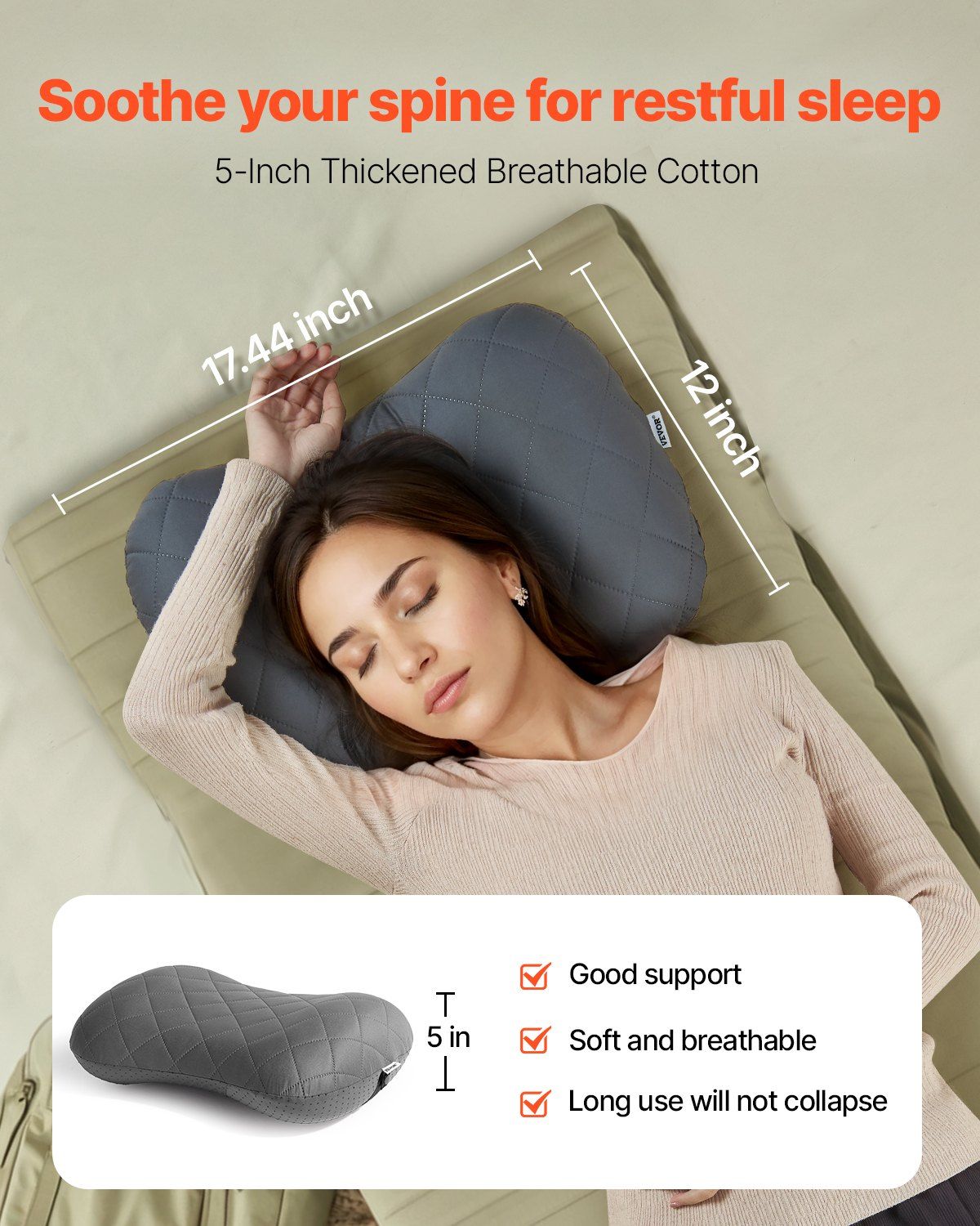 Inflatable Camping Pillow Portable Travel Pillow with Machine Washable Cover