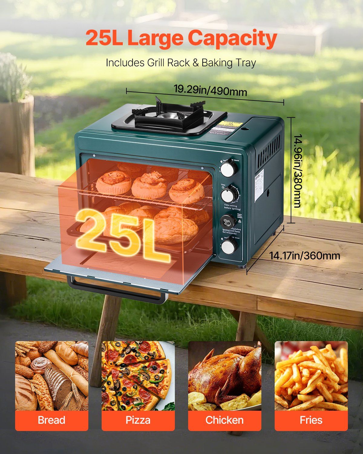 Outdoor Oven 2-in-1 Portable Gas Camping Stove Oven Combo Adjustable Fire