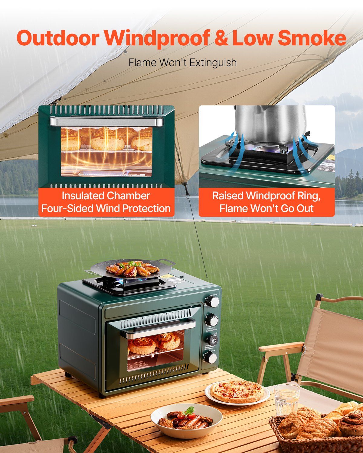 Outdoor Oven 2-in-1 Portable Gas Camping Stove Oven Combo Adjustable Fire