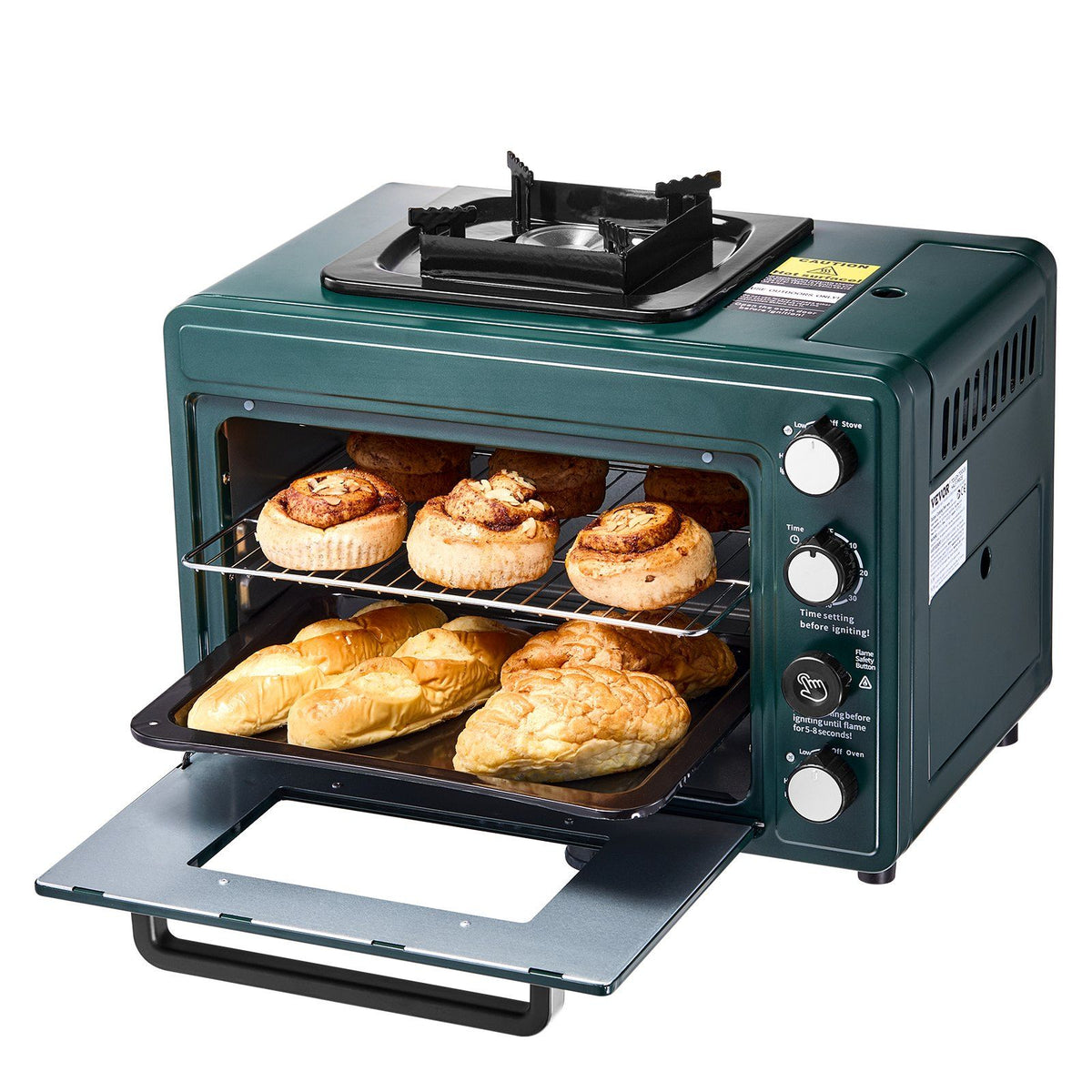 Outdoor Oven 2-in-1 Portable Gas Camping Stove Oven Combo Adjustable Fire