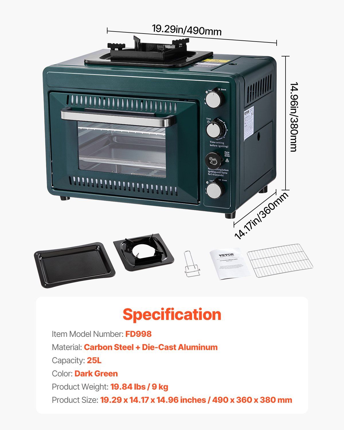 Outdoor Oven 2-in-1 Portable Gas Camping Stove Oven Combo Adjustable Fire