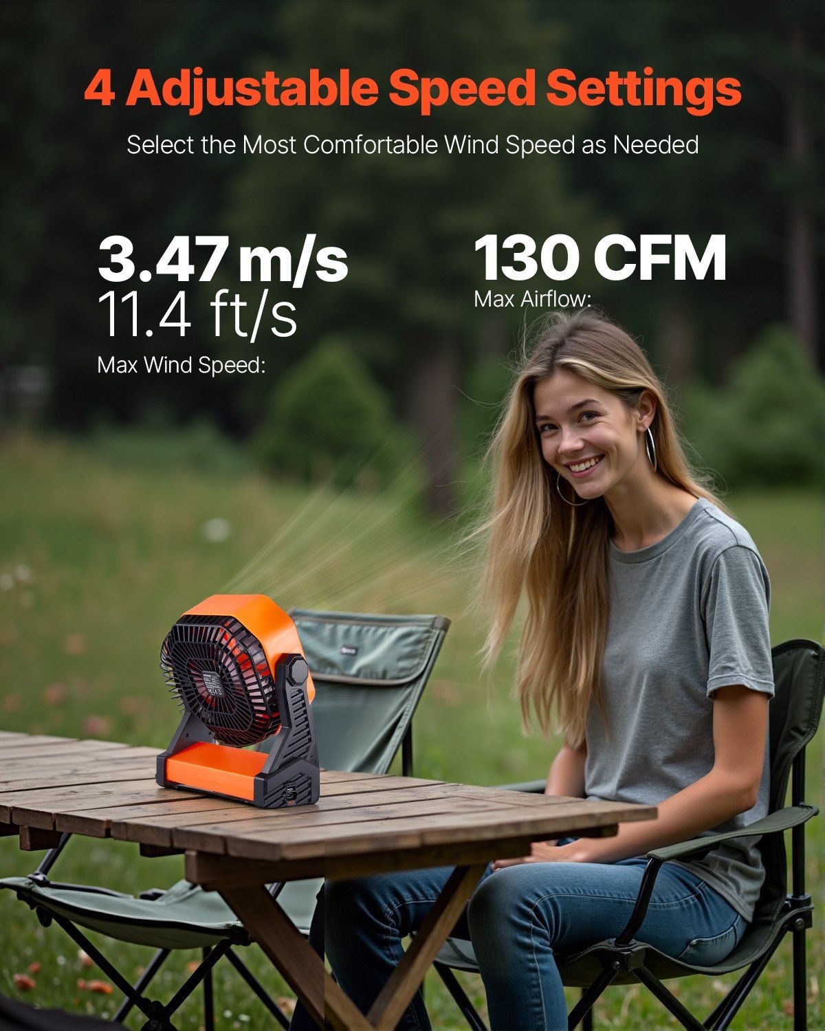 8 inch Rechargeable Camping Desktop Fan Battery Operated 4 Speeds