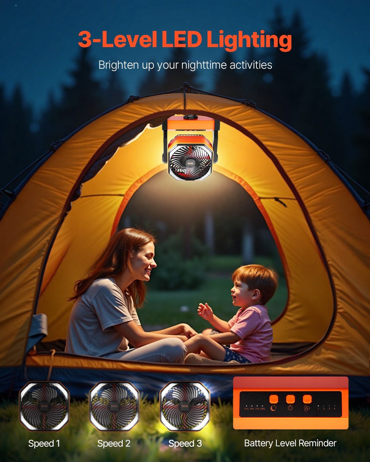 8 inch Rechargeable Camping Desktop Fan Battery Operated 4 Speeds