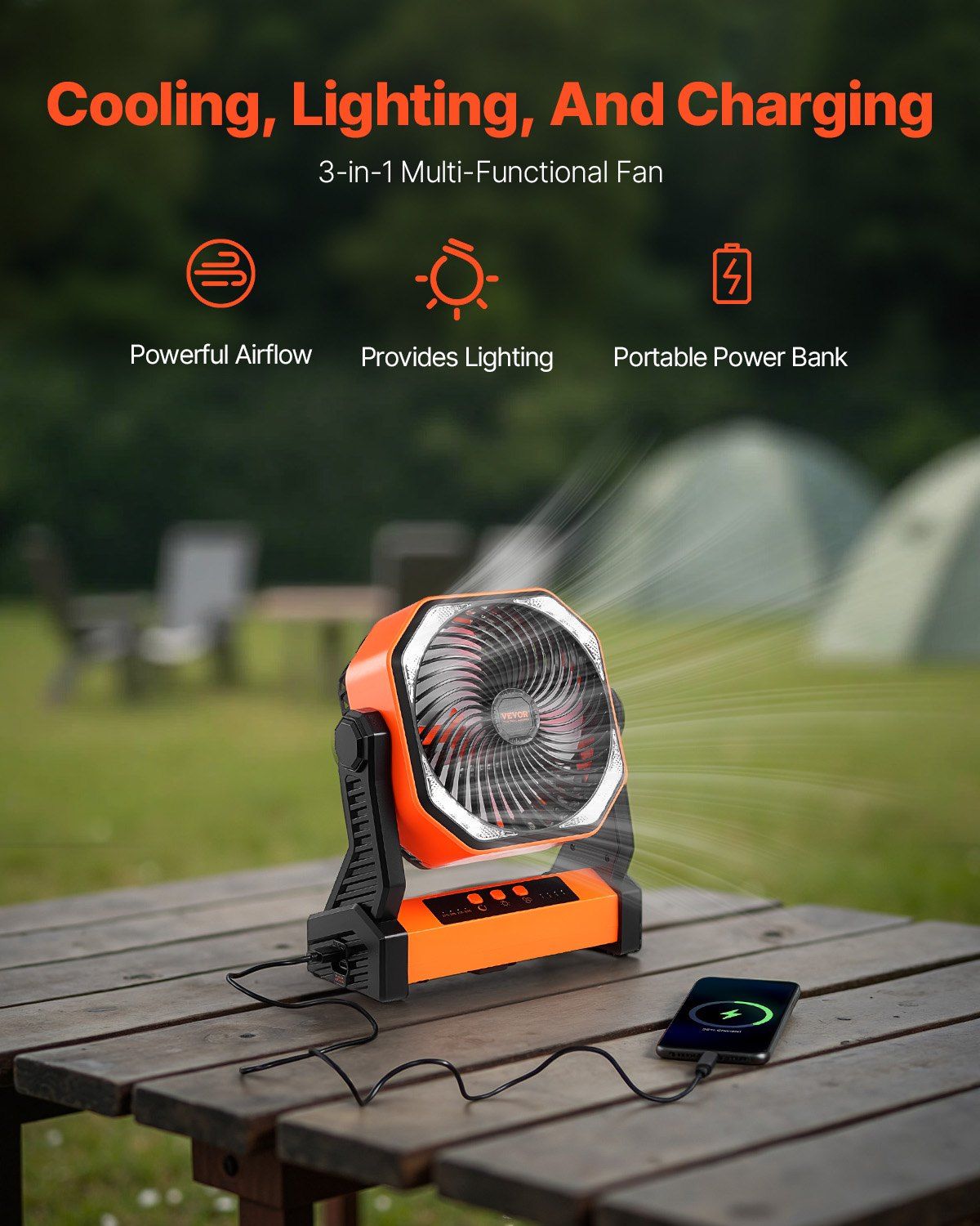 8 inch Rechargeable Camping Desktop Fan Battery Operated 4 Speeds
