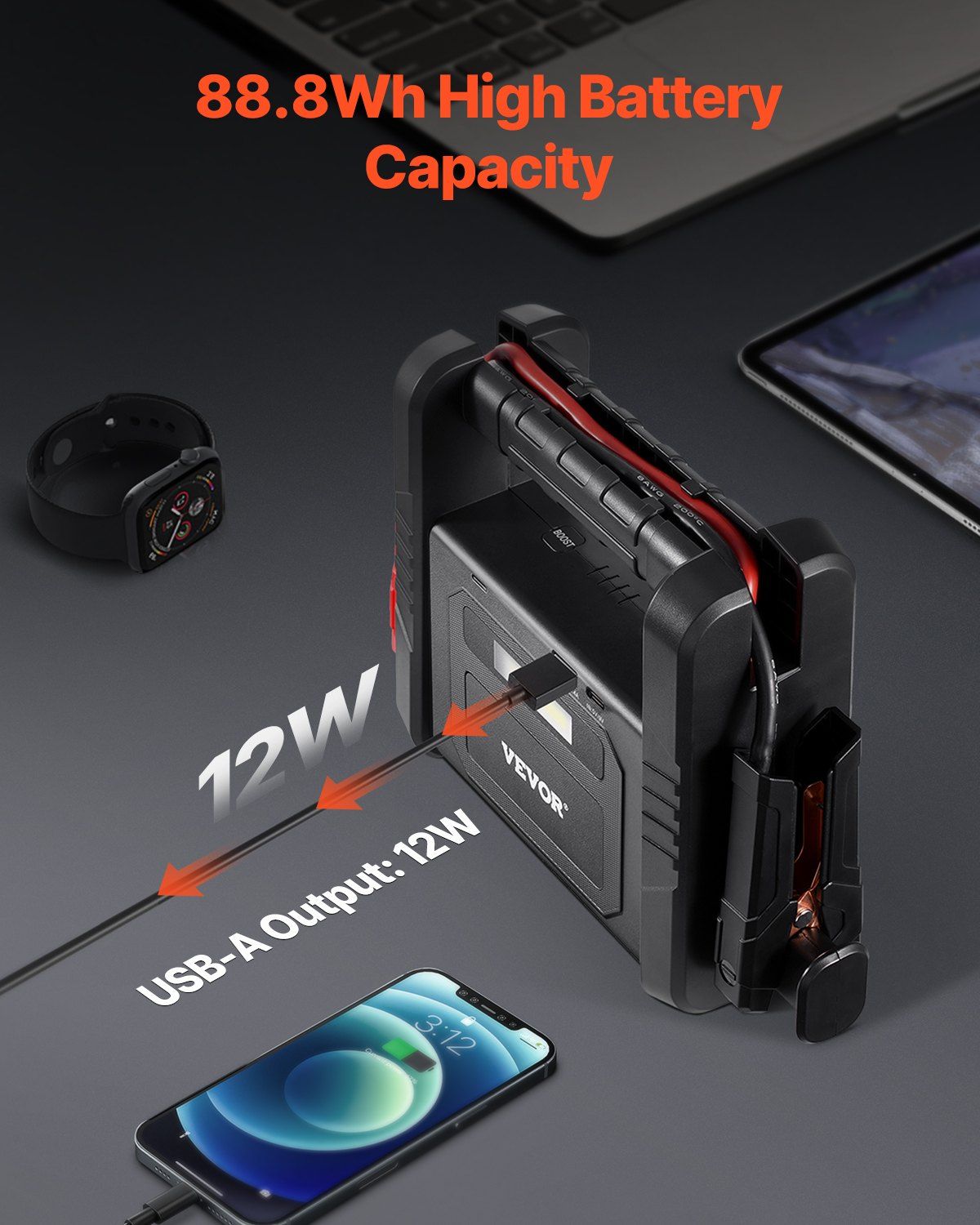 Car Jump Starter 4000A Booster Jumper Box 88.8Wh Portable Lithium Battery Pack