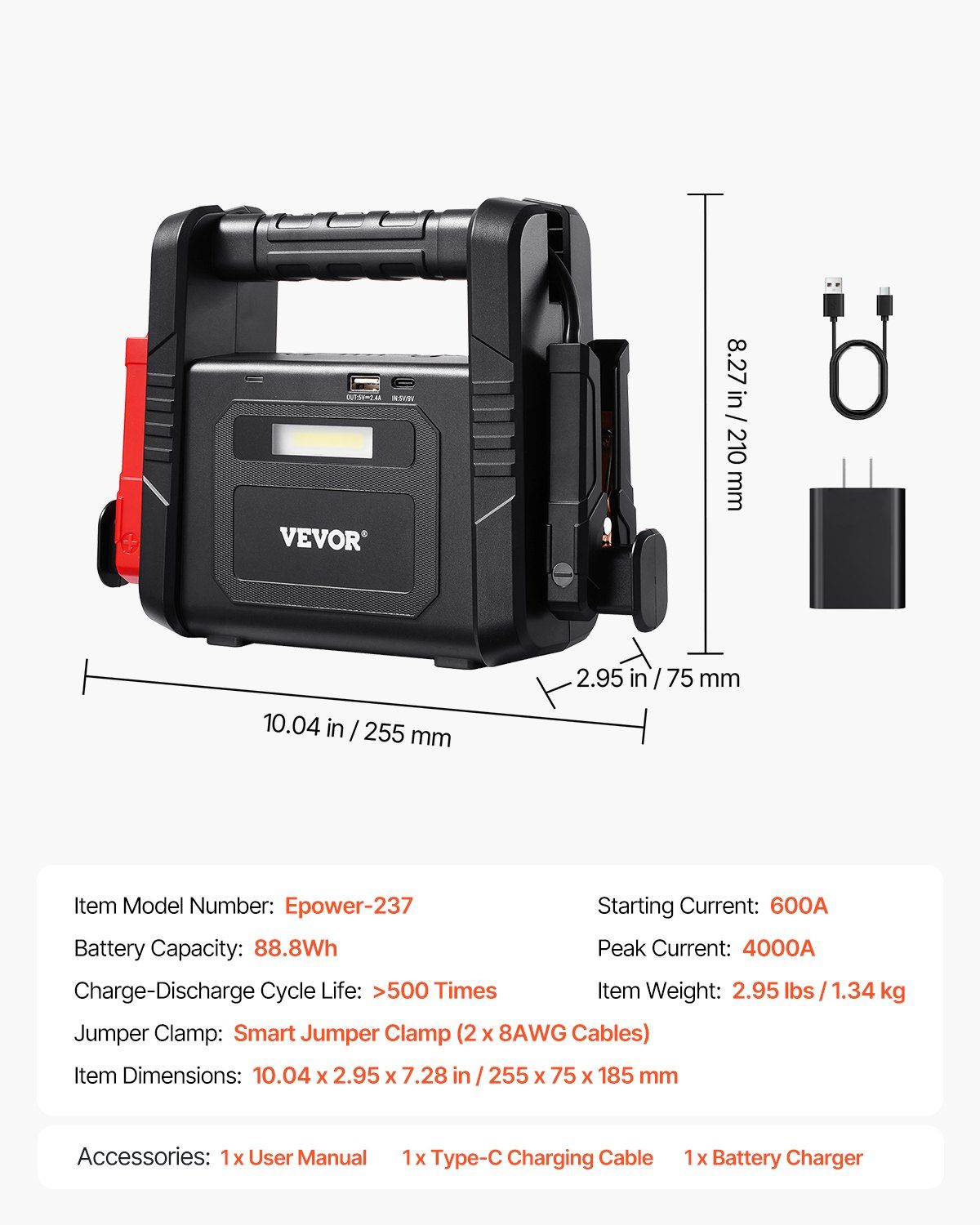 Car Jump Starter 4000A Booster Jumper Box 88.8Wh Portable Lithium Battery Pack