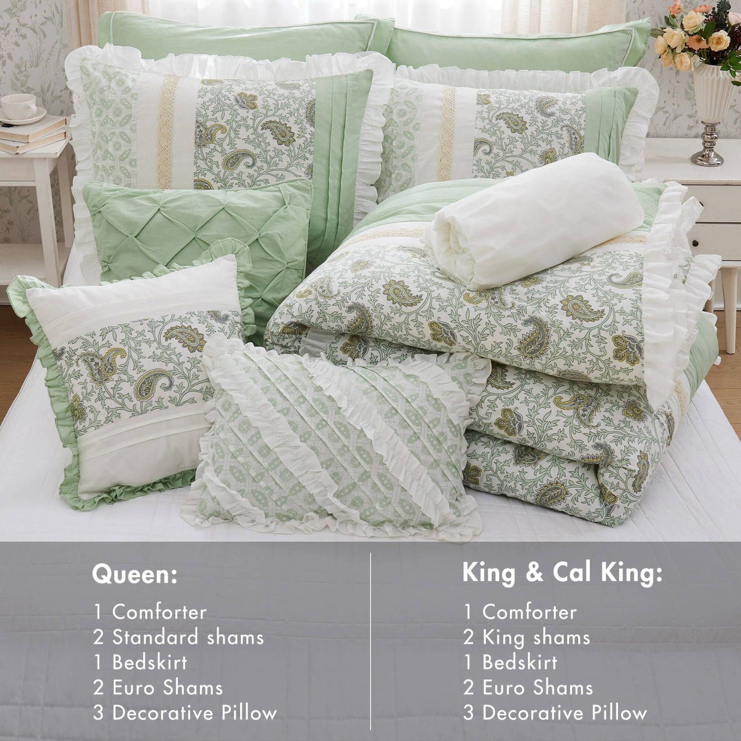 9 Piece Cotton Percale Comforter Set Cal King