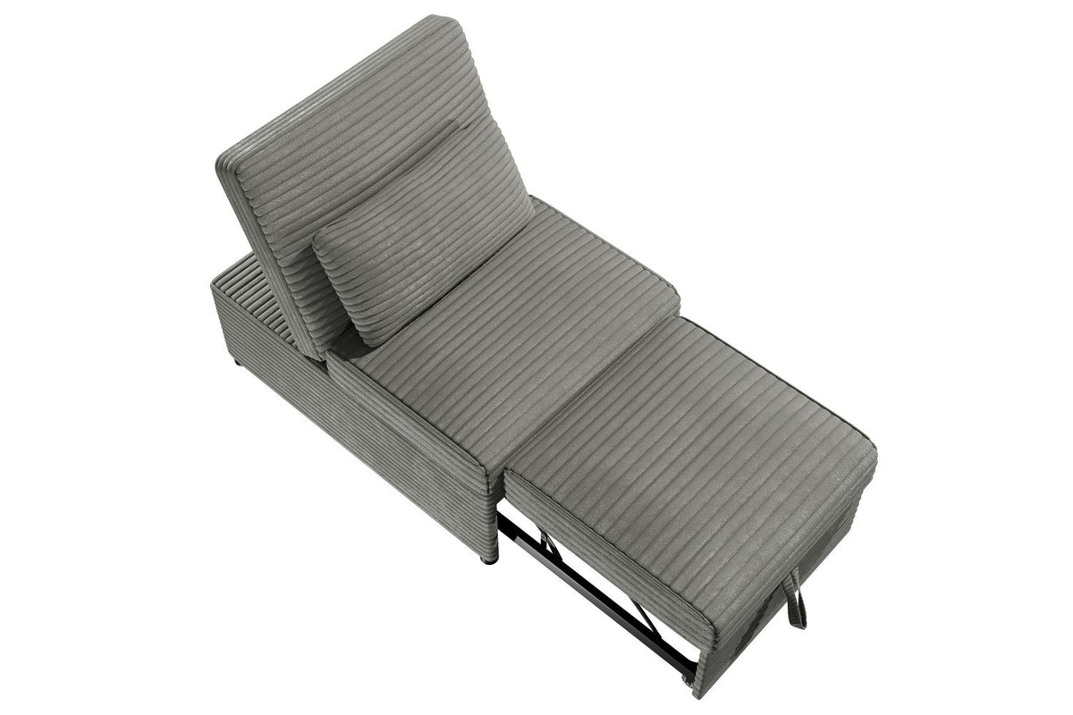Convertible Wide-Welt Corduroy Sofa Sleeper Sofa Chair W/ Pull-Out Bed Smoke