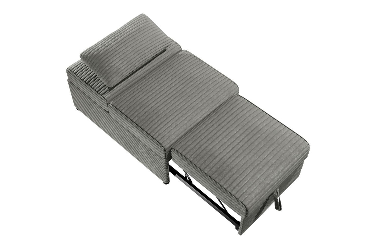 Convertible Wide-Welt Corduroy Sofa Sleeper Sofa Chair W/ Pull-Out Bed Smoke