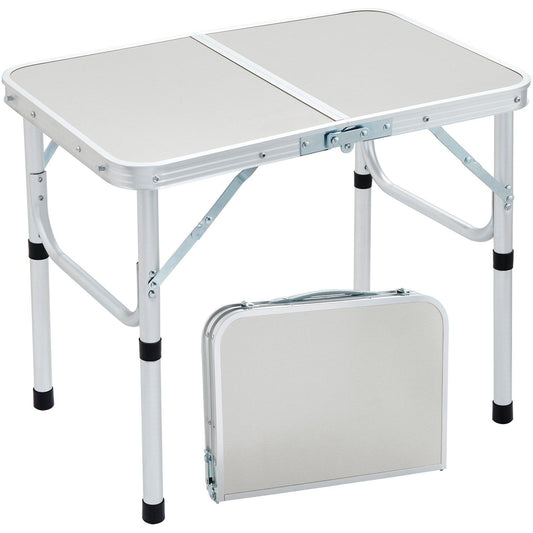 Folding camping table, adjustable height outdoor portable side table, lightweight folding table, aluminum and MDF ultra-compact workbench, suitable for cooking, beach, picnic and travel