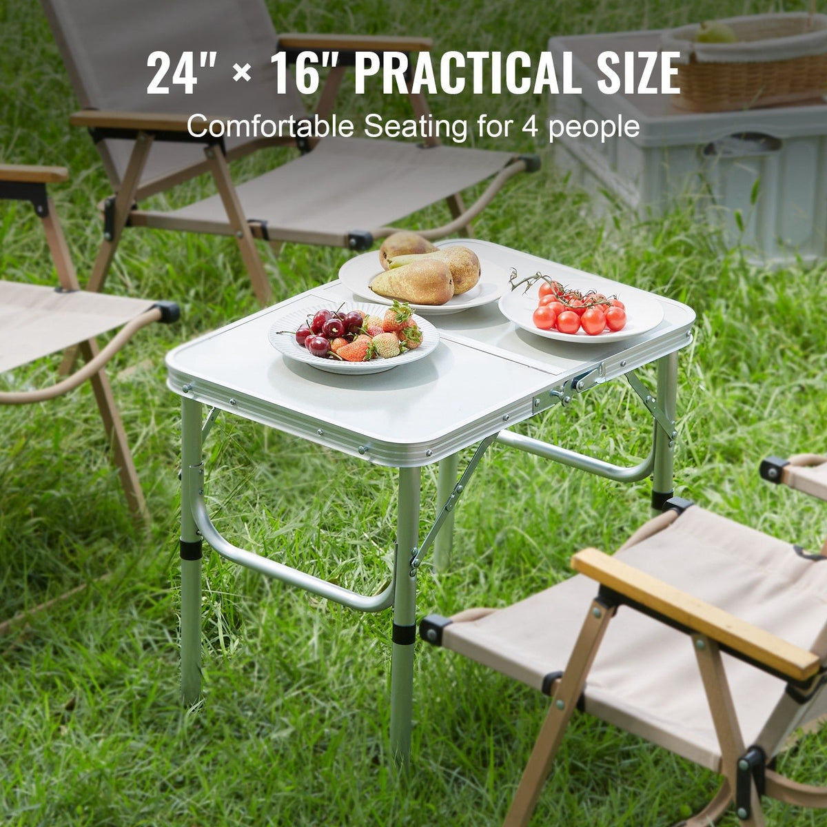 Folding camping table, adjustable height outdoor portable side table, lightweight folding table, aluminum and MDF ultra-compact workbench, suitable for cooking, beach, picnic and travel