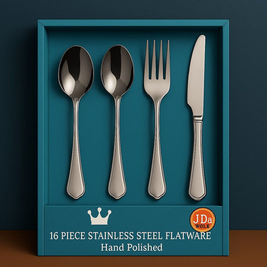 16-Piece Luxury Premium Silverware Dinnerware Tableware Set for Home - Stainless Steel Flatware Service for 4 with Forks, Knives, Spoons, and Teaspoons - Durable, Elegant, and Rust-Resistant Cutlery f