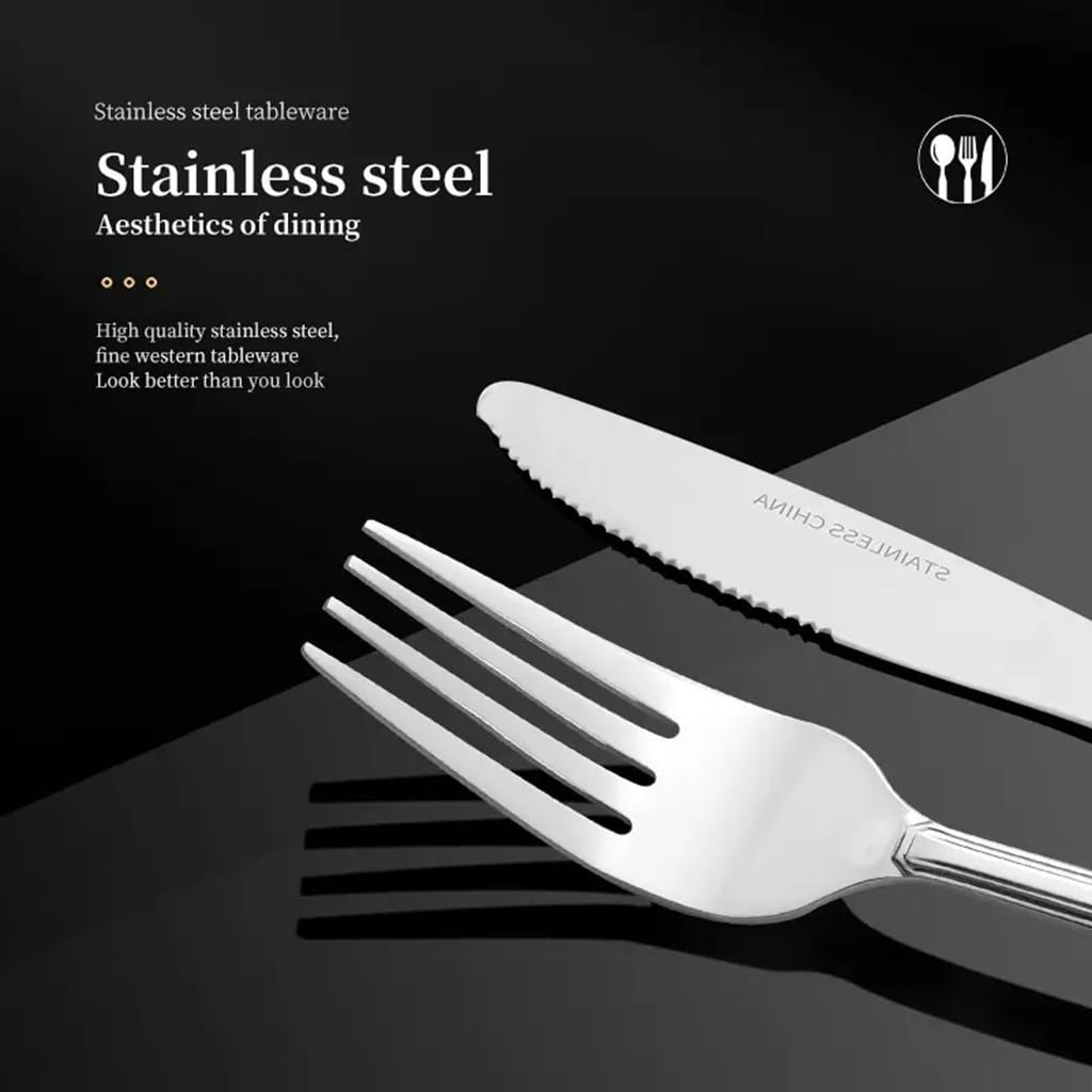 16-Piece Luxury Premium Silverware Dinnerware Tableware Set for Home - Stainless Steel Flatware Service for 4 with Forks, Knives, Spoons, and Teaspoons - Durable, Elegant, and Rust-Resistant Cutlery f