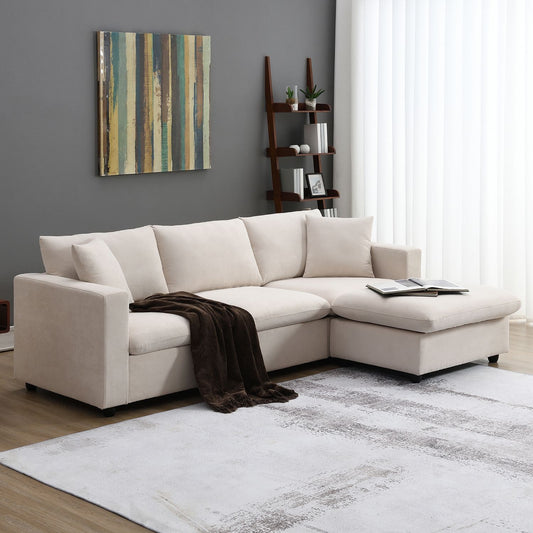 [VIDEO]101*66" Modern Sectional Sofa with Throw Pillows,Cloud L-shaped Couch Set with Wide Seat,4 seat Polyester Comfy Fabric Couch Set with Movable Ottoman for Living Room, Apartment, Office,4 Colors