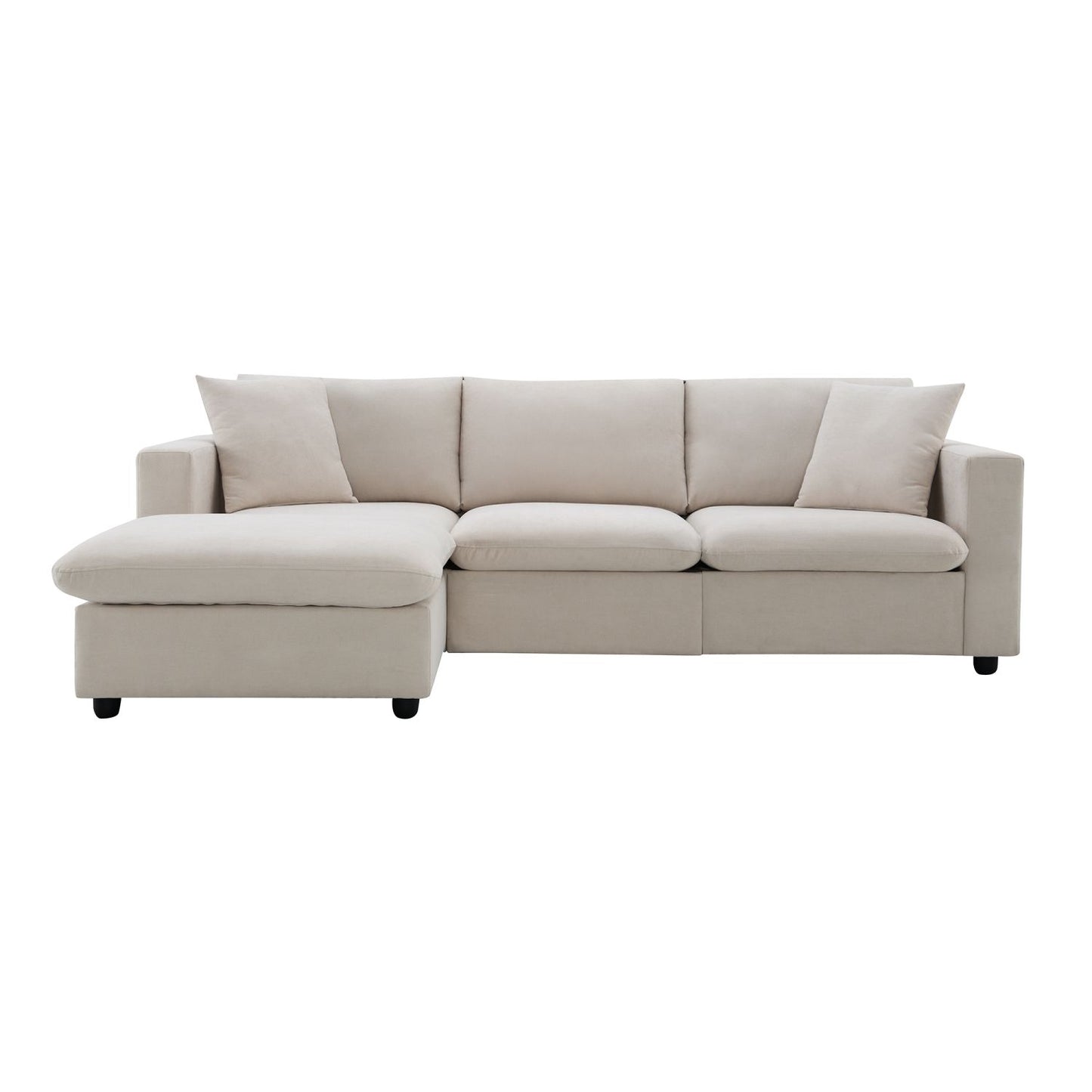 [VIDEO]101*66" Modern Sectional Sofa with Throw Pillows,Cloud L-shaped Couch Set with Wide Seat,4 seat Polyester Comfy Fabric Couch Set with Movable Ottoman for Living Room, Apartment, Office,4 Colors