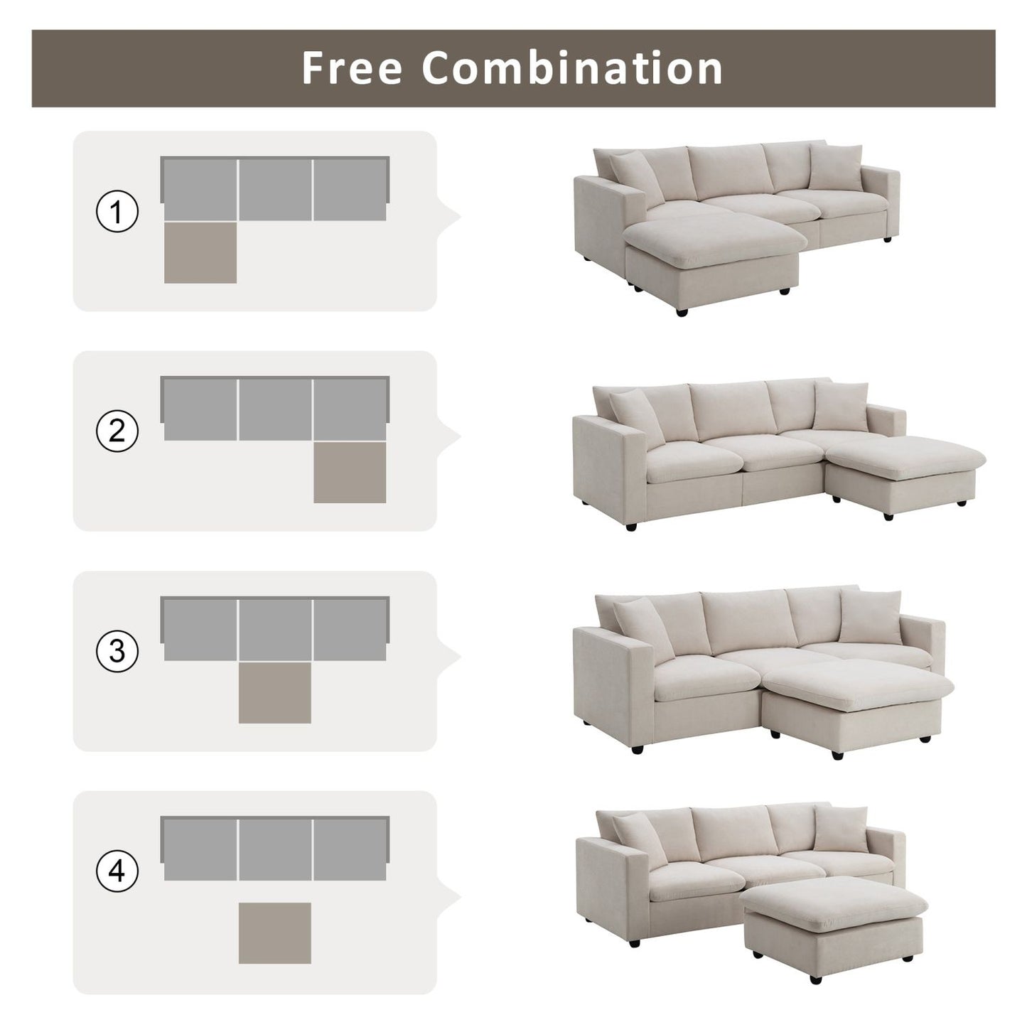 [VIDEO]101*66" Modern Sectional Sofa with Throw Pillows,Cloud L-shaped Couch Set with Wide Seat,4 seat Polyester Comfy Fabric Couch Set with Movable Ottoman for Living Room, Apartment, Office,4 Colors
