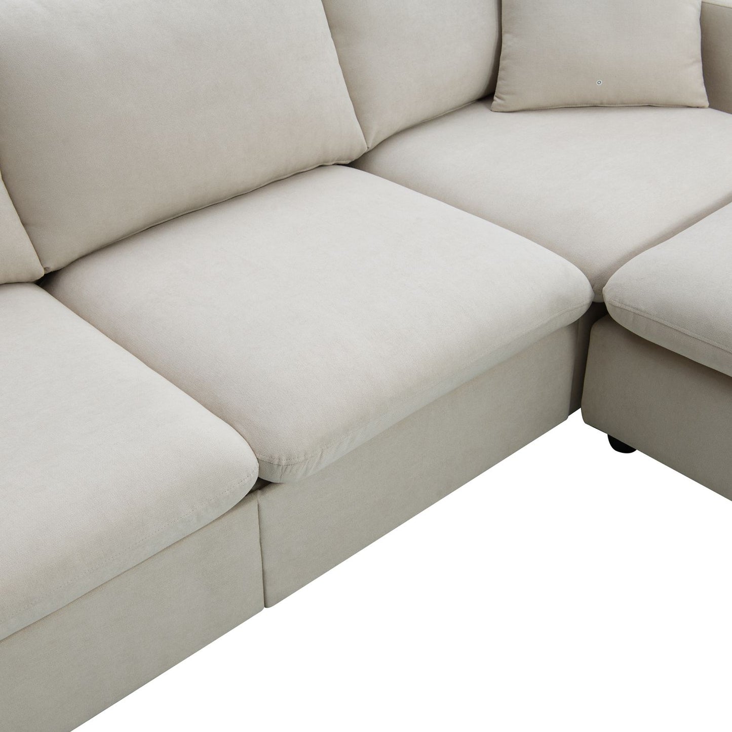 [VIDEO]101*66" Modern Sectional Sofa with Throw Pillows,Cloud L-shaped Couch Set with Wide Seat,4 seat Polyester Comfy Fabric Couch Set with Movable Ottoman for Living Room, Apartment, Office,4 Colors