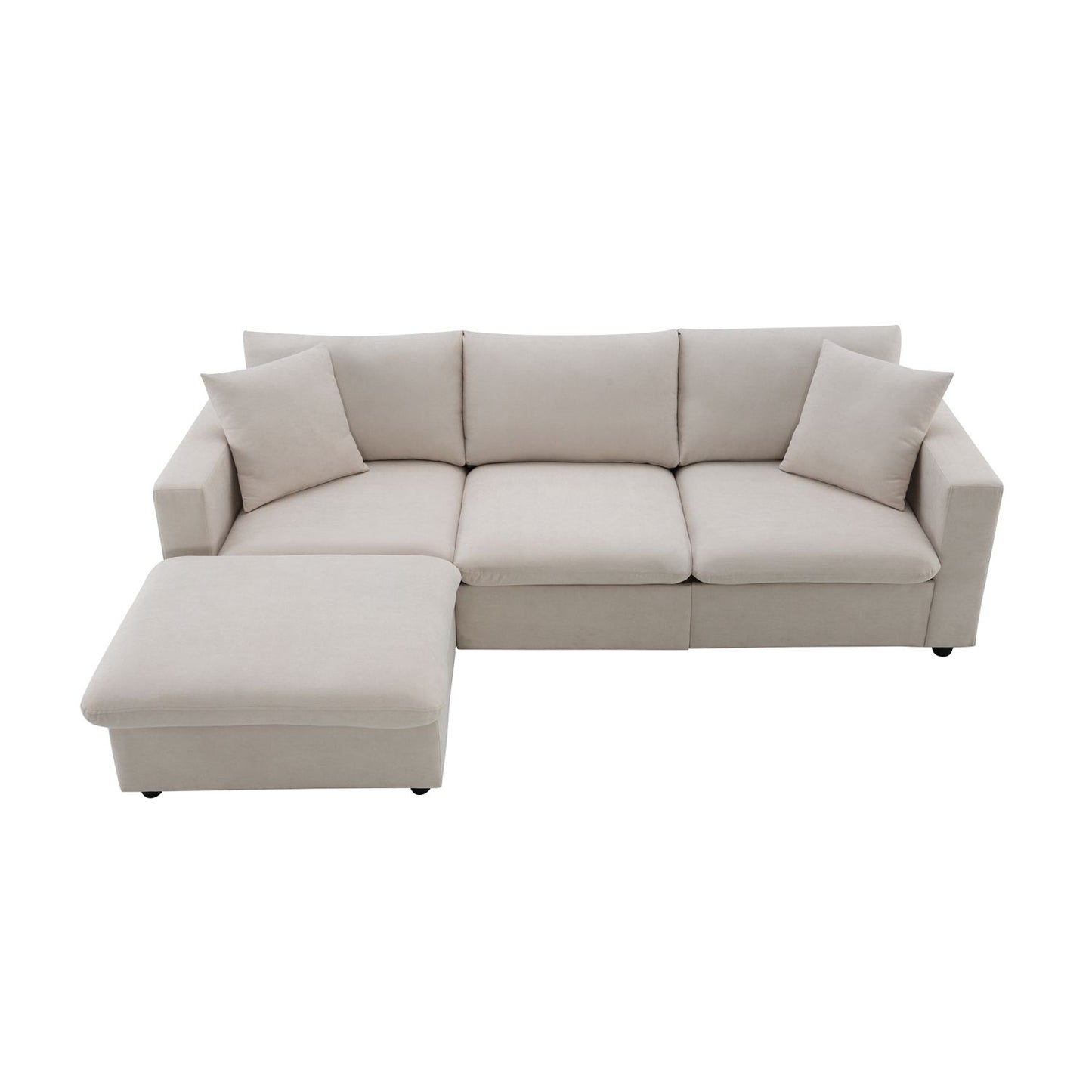 [VIDEO]101*66" Modern Sectional Sofa with Throw Pillows,Cloud L-shaped Couch Set with Wide Seat,4 seat Polyester Comfy Fabric Couch Set with Movable Ottoman for Living Room, Apartment, Office,4 Colors