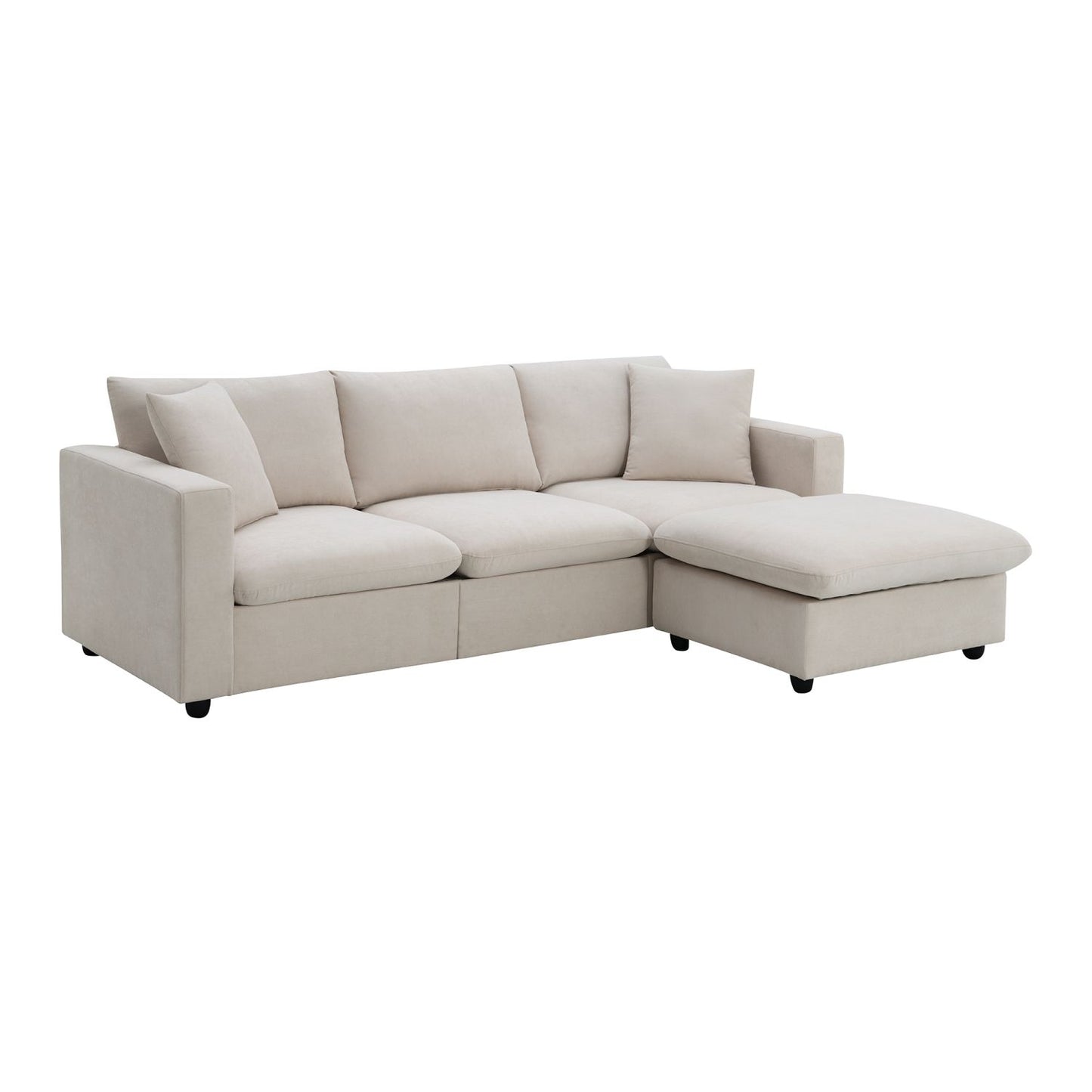 [VIDEO]101*66" Modern Sectional Sofa with Throw Pillows,Cloud L-shaped Couch Set with Wide Seat,4 seat Polyester Comfy Fabric Couch Set with Movable Ottoman for Living Room, Apartment, Office,4 Colors