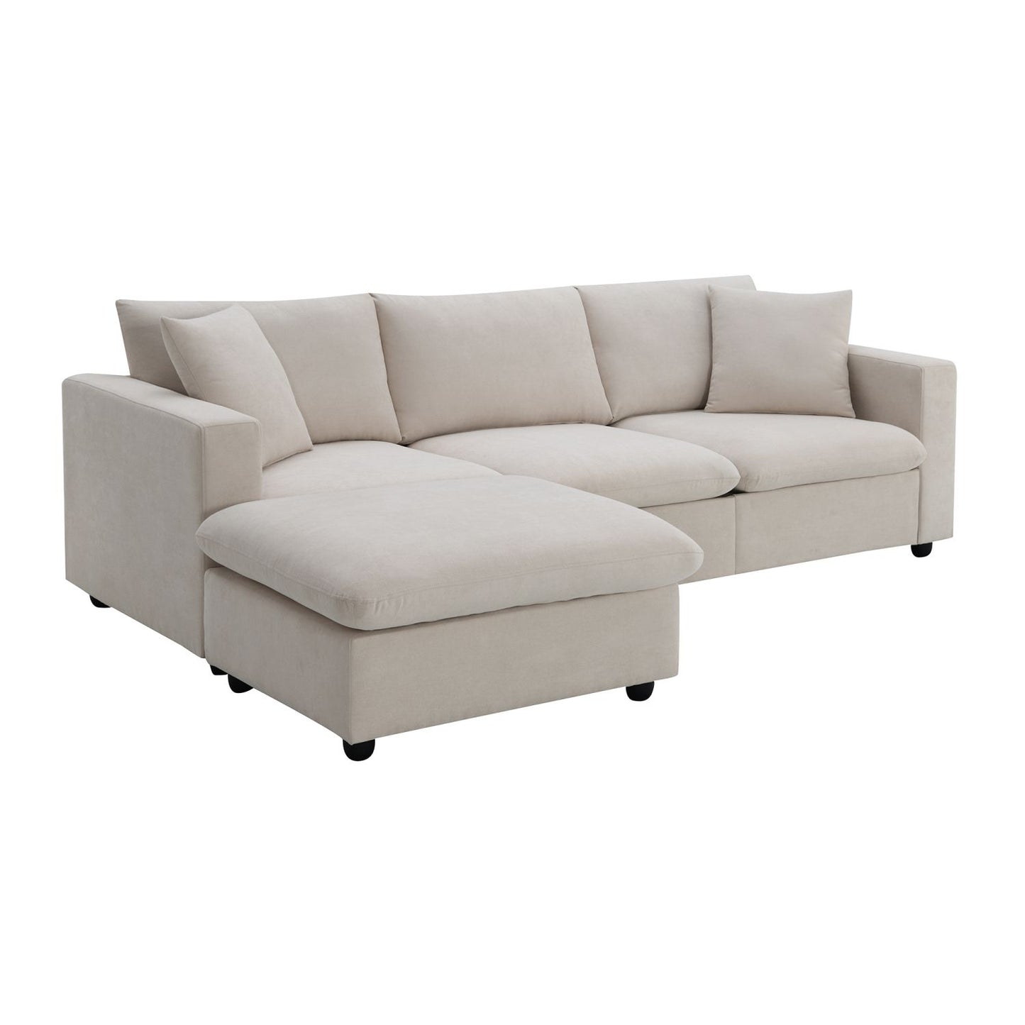[VIDEO]101*66" Modern Sectional Sofa with Throw Pillows,Cloud L-shaped Couch Set with Wide Seat,4 seat Polyester Comfy Fabric Couch Set with Movable Ottoman for Living Room, Apartment, Office,4 Colors