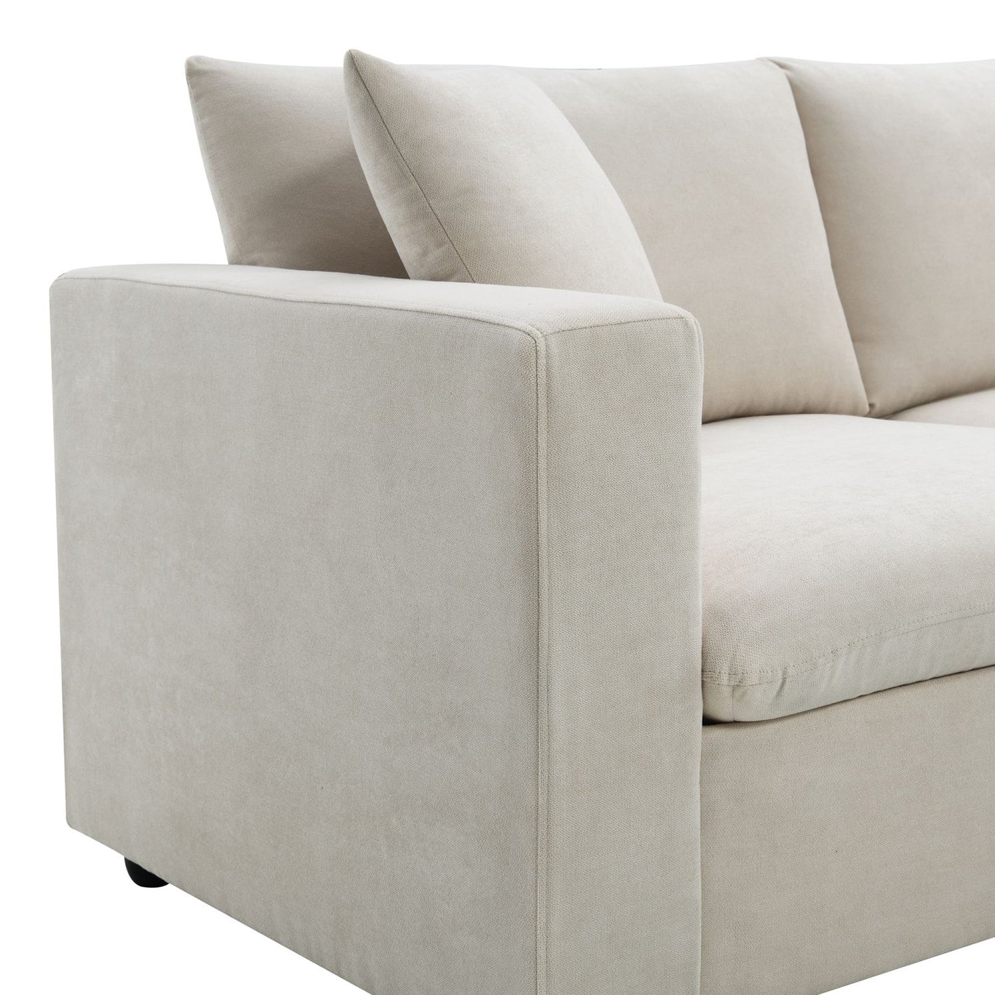[VIDEO]101*66" Modern Sectional Sofa with Throw Pillows,Cloud L-shaped Couch Set with Wide Seat,4 seat Polyester Comfy Fabric Couch Set with Movable Ottoman for Living Room, Apartment, Office,4 Colors