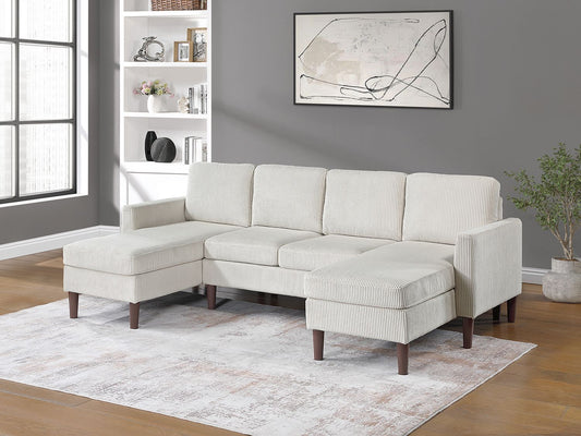3-Piece Corduroy Sectional Set in Beige