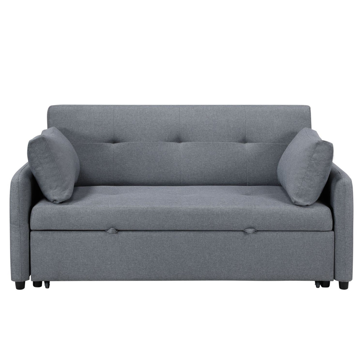 Radella 69"W Gray Linen Convertible Sleeper Sofa with USB Ports, Power Sockets, Pockets, Pillows, Tufting