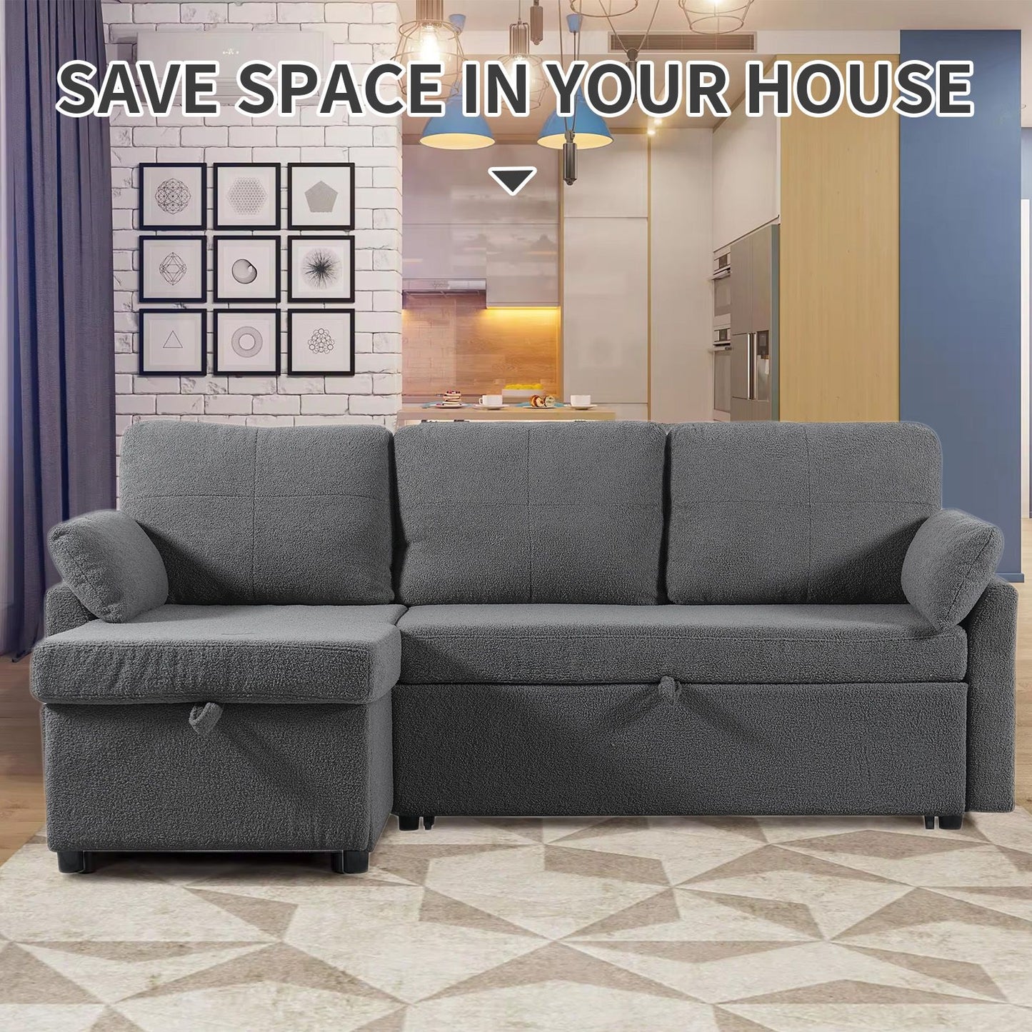 84.2" Sleeper Sofa Bed,Pull Out Sofa Bed with Storage Chaise L Shape Sectional Sofa