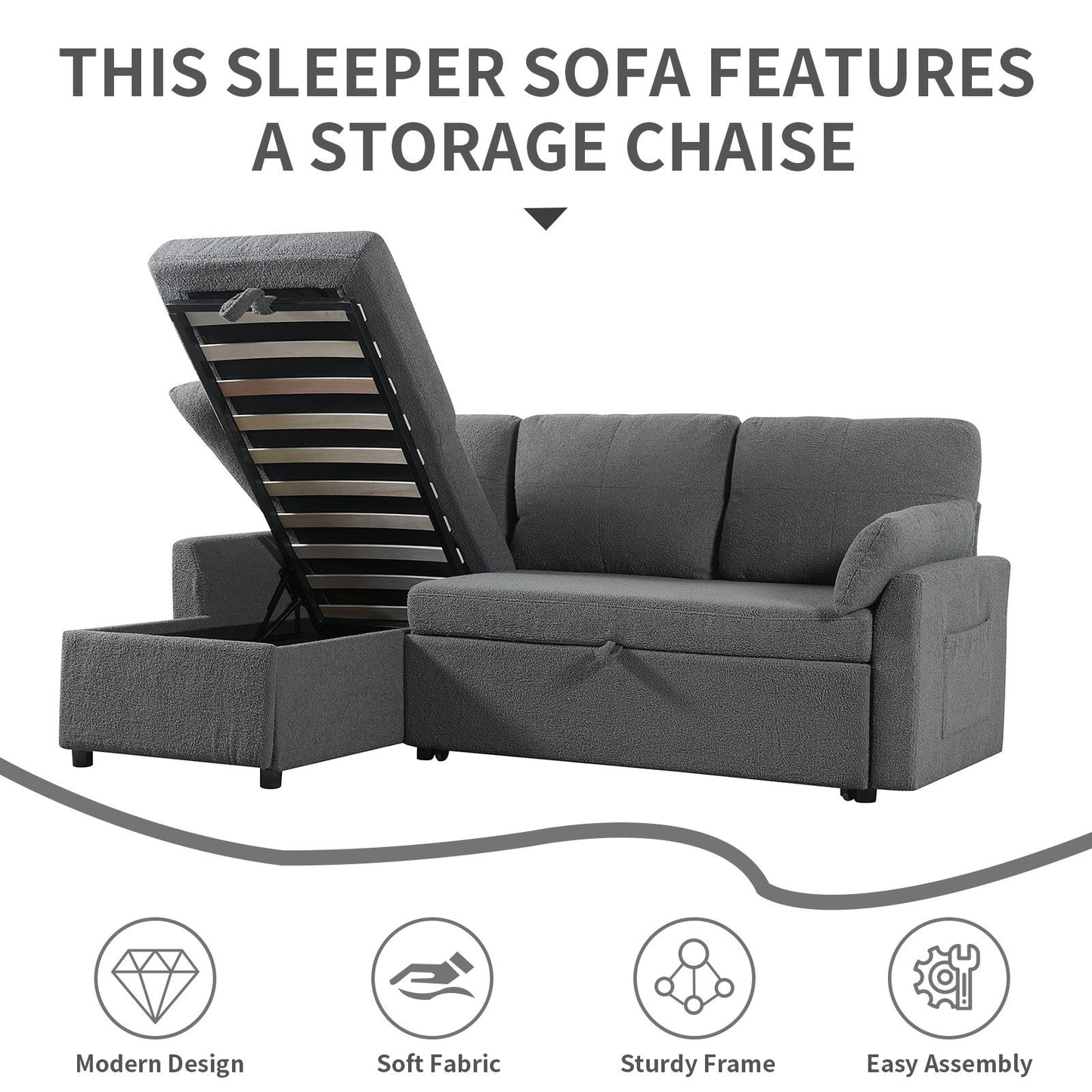 84.2" Sleeper Sofa Bed,Pull Out Sofa Bed with Storage Chaise L Shape Sectional Sofa