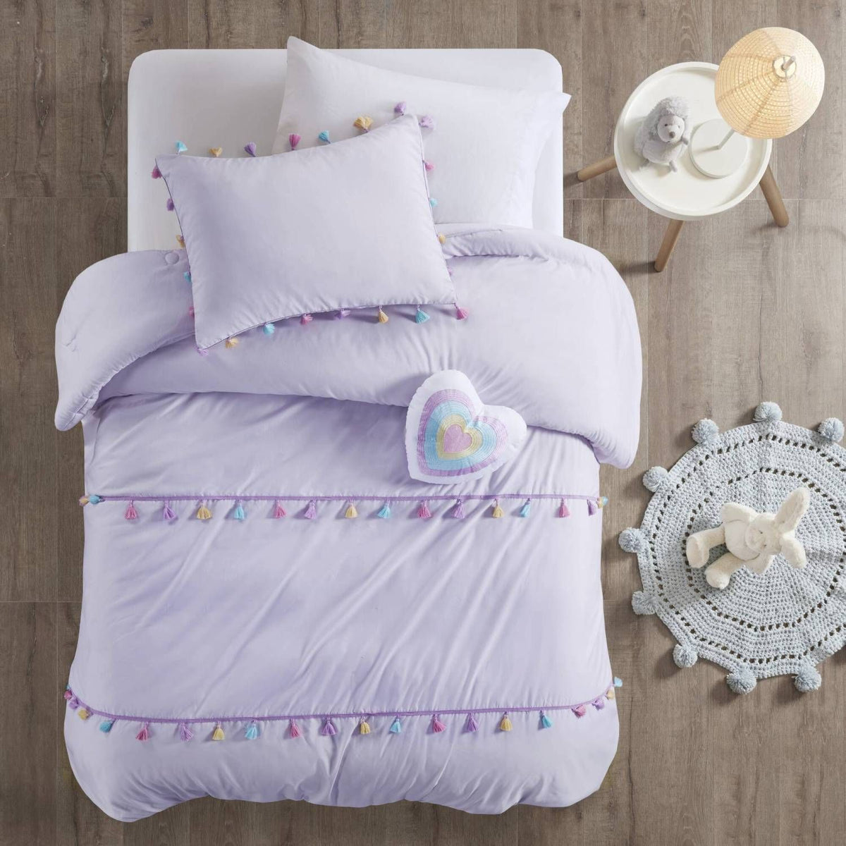 Tassel Comforter Set with Heart Shaped Throw Pillow Full/Queen