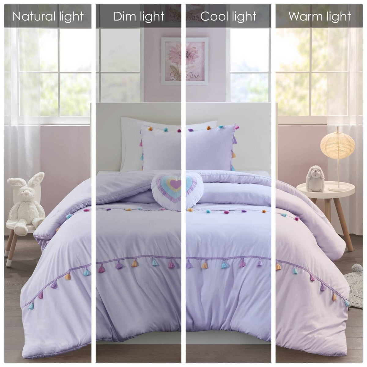 Tassel Comforter Set with Heart Shaped Throw Pillow Full/Queen