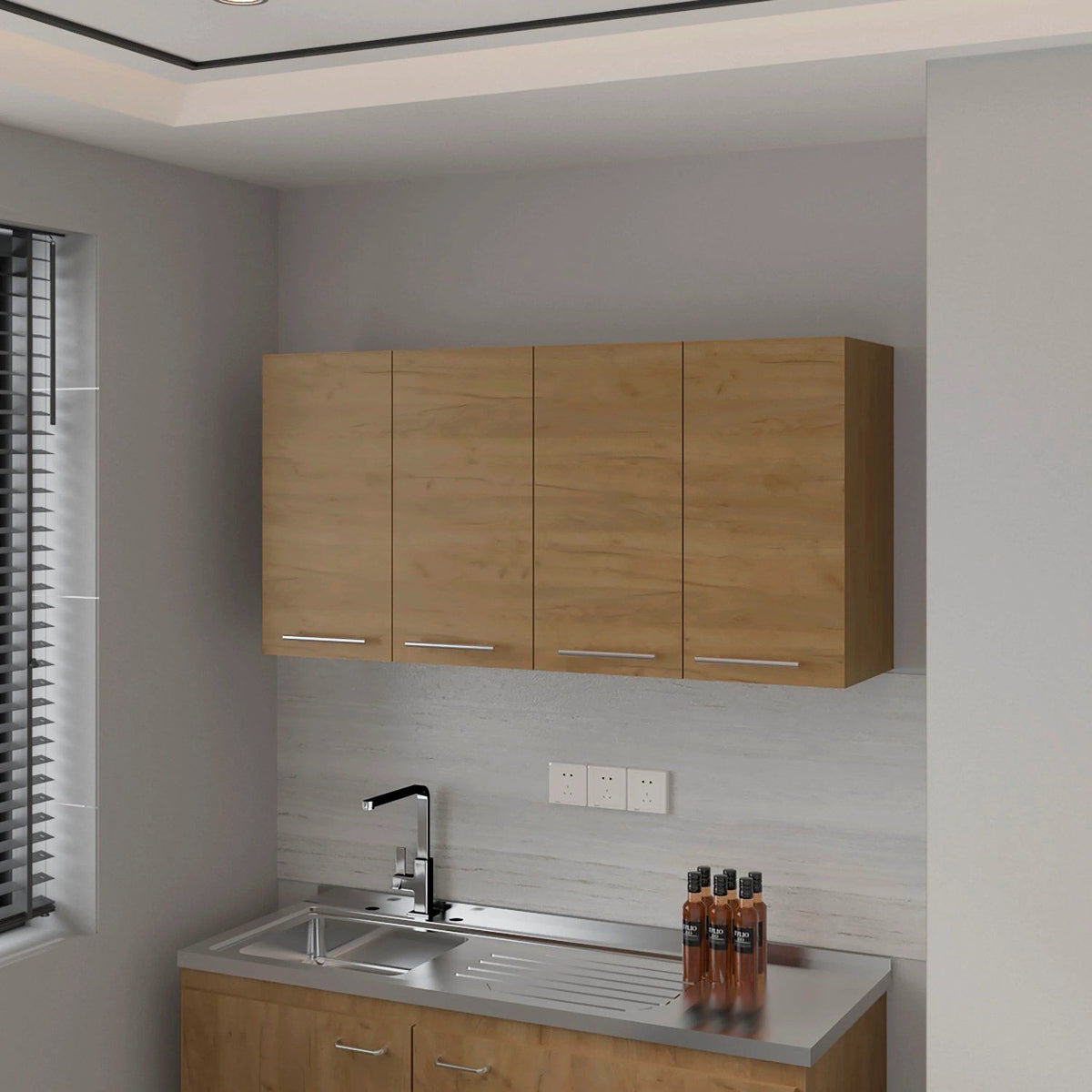 Natural Oak Wall Cabinet Kitchen in Melamine with 4-Door
