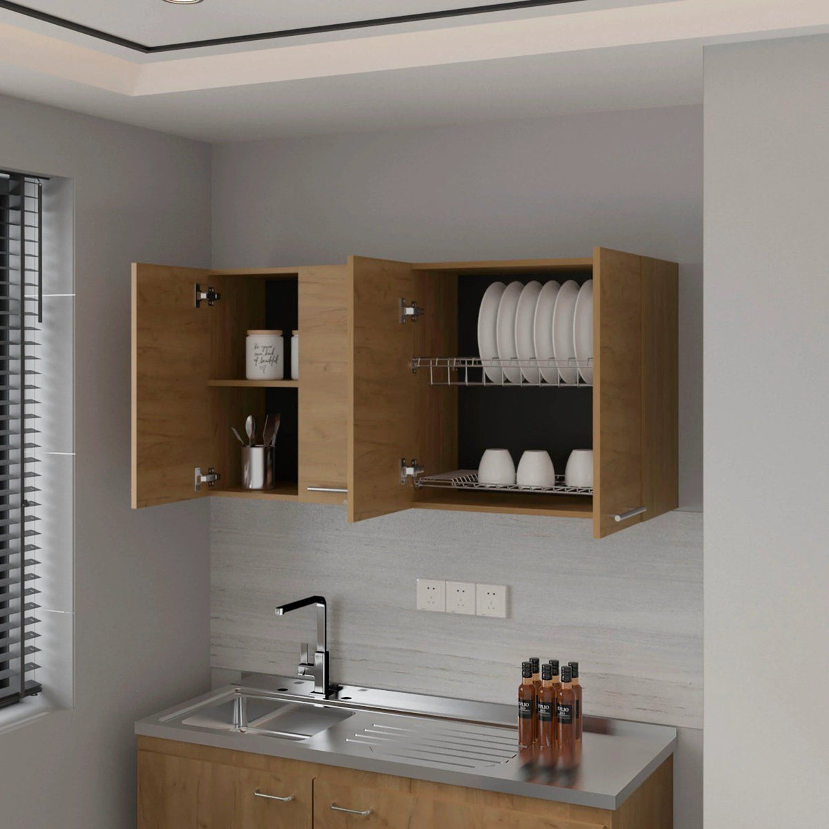 Natural Oak Wall Cabinet Kitchen in Melamine with 4-Door
