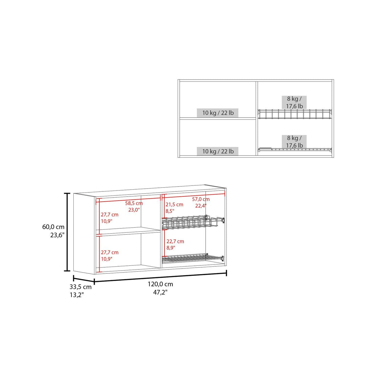 Natural Oak Wall Cabinet Kitchen in Melamine with 4-Door
