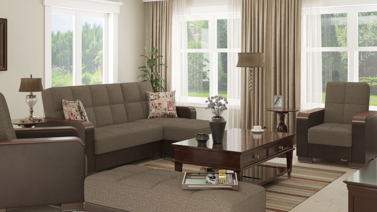 PrimeNest ZenAero Collection Upholstered Convertible Wood Trimmed Chaise Lounge with Storage