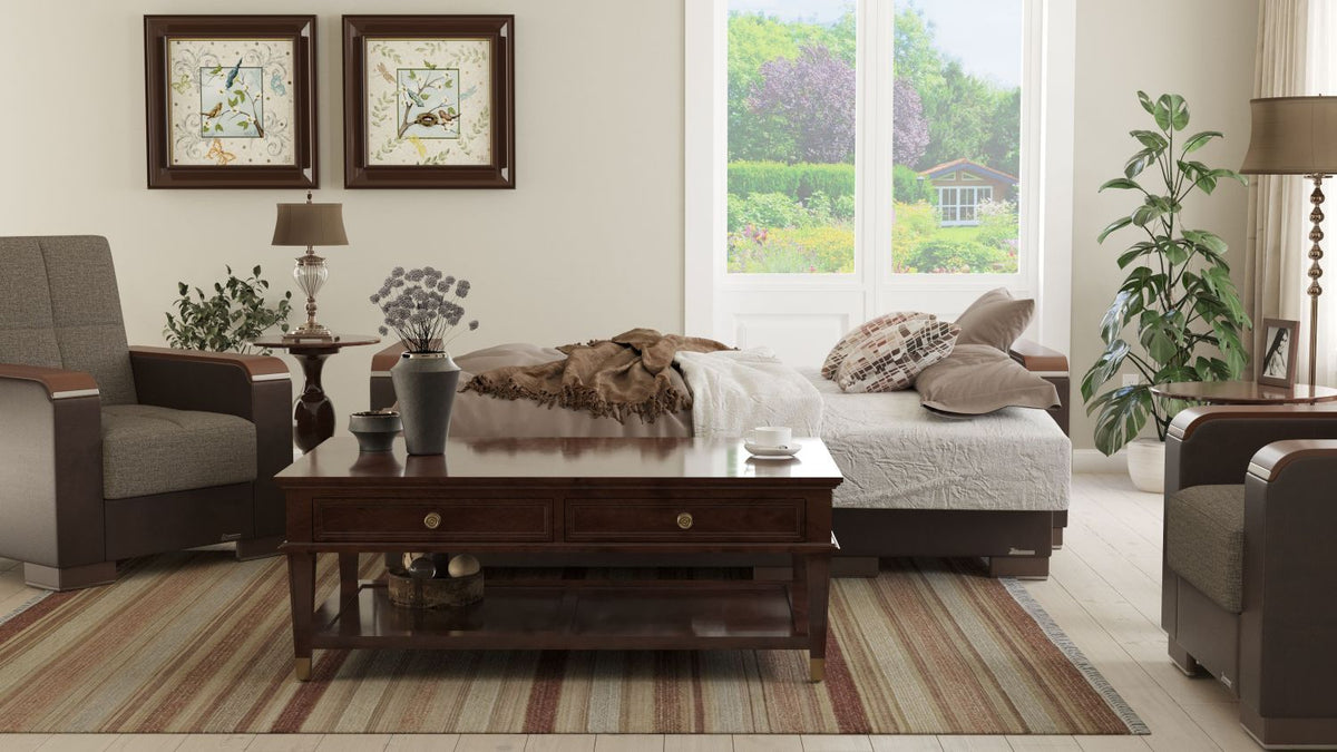 PrimeNest ZenAero Collection Upholstered Convertible Wood Trimmed Chaise Lounge with Storage