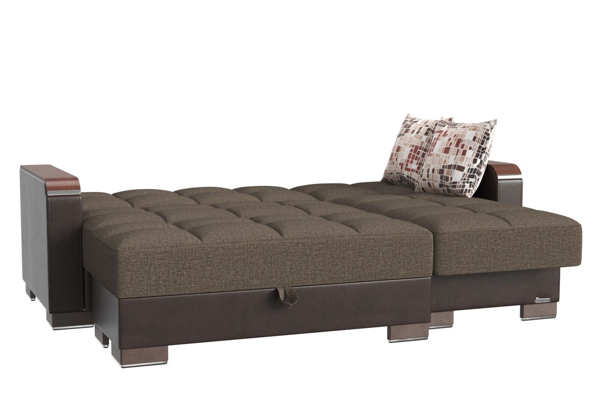 PrimeNest ZenAero Collection Upholstered Convertible Wood Trimmed Chaise Lounge with Storage