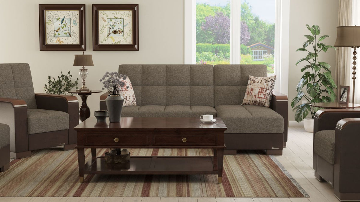 PrimeNest ZenAero Collection Upholstered Convertible Wood Trimmed Chaise Lounge with Storage