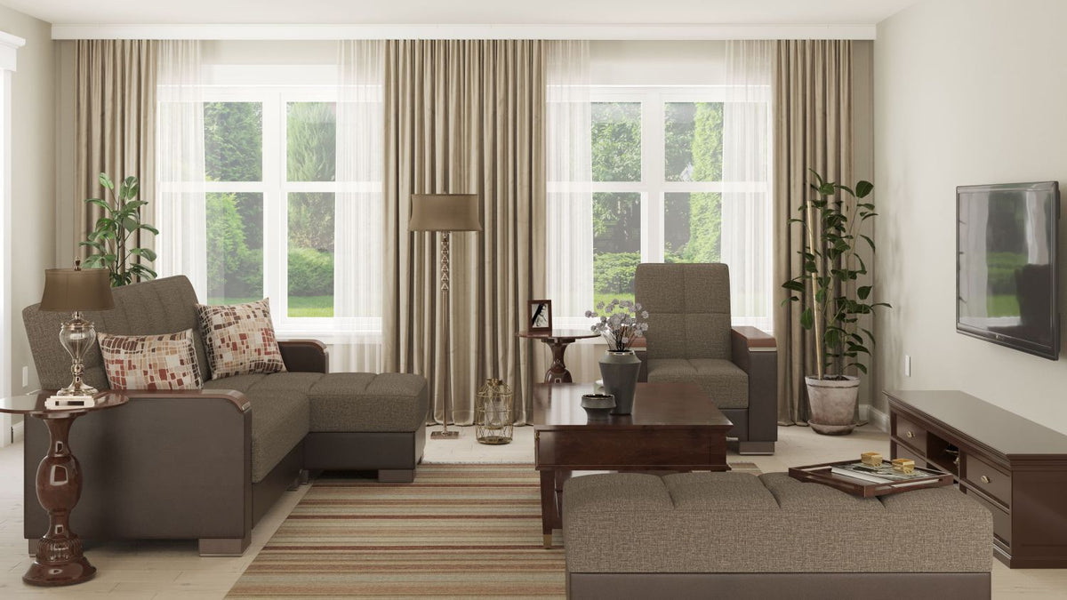 PrimeNest ZenAero Collection Upholstered Convertible Wood Trimmed Chaise Lounge with Storage