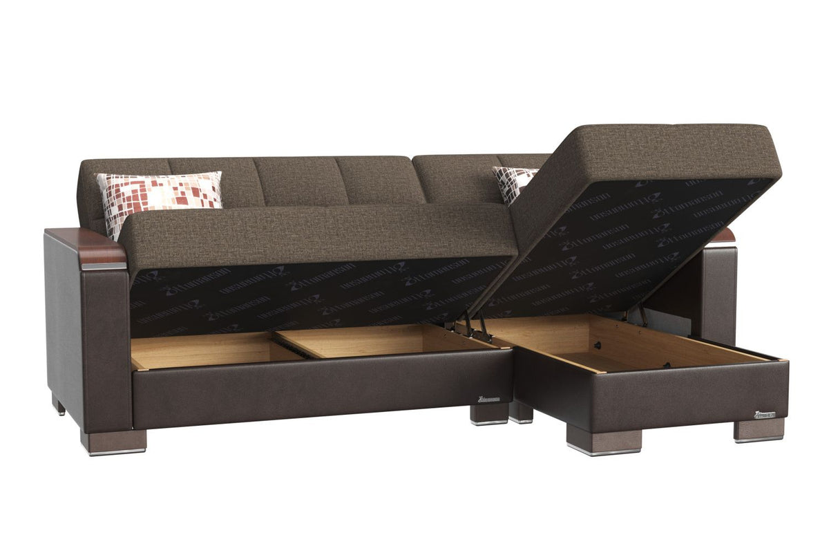 PrimeNest ZenAero Collection Upholstered Convertible Wood Trimmed Chaise Lounge with Storage