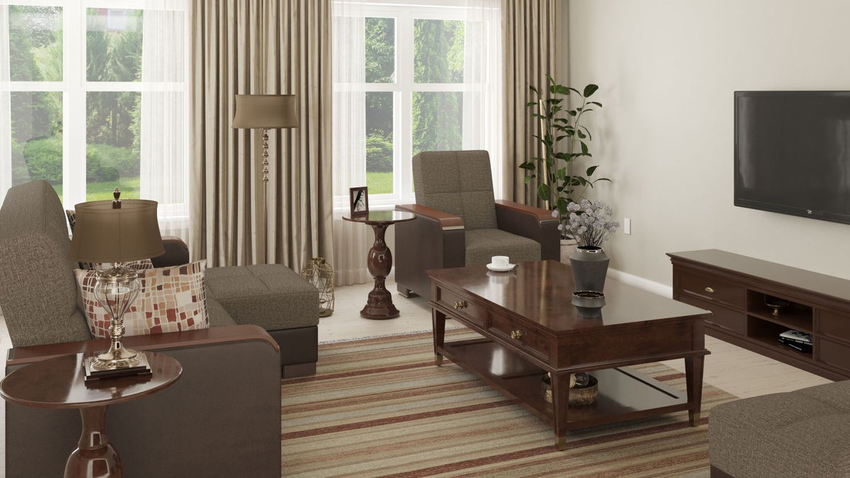 PrimeNest ZenAero Collection Upholstered Convertible Wood Trimmed Chaise Lounge with Storage