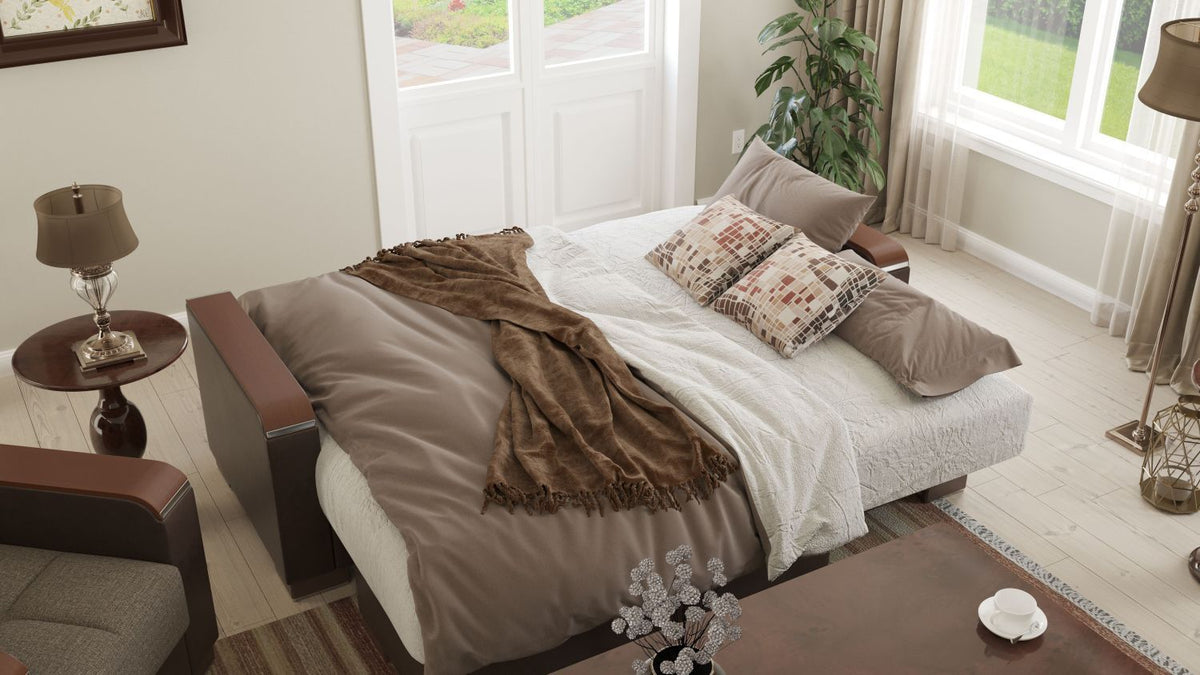 PrimeNest ZenAero Collection Upholstered Convertible Wood Trimmed Chaise Lounge with Storage