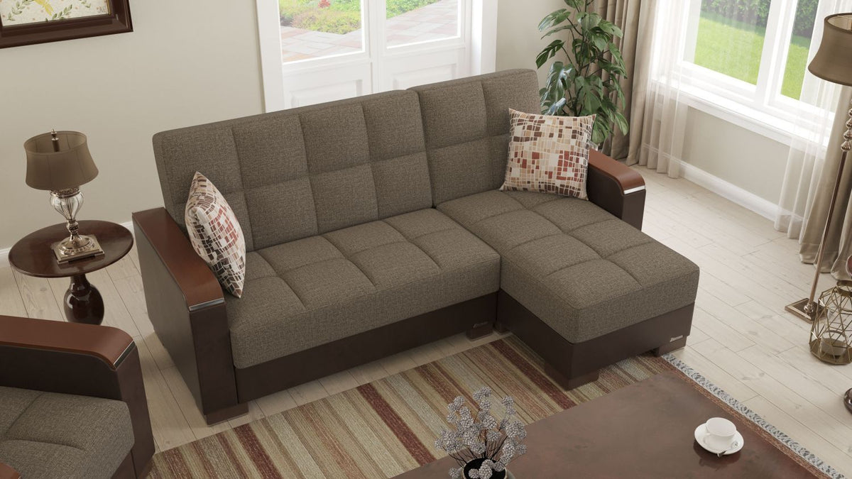 PrimeNest ZenAero Collection Upholstered Convertible Wood Trimmed Chaise Lounge with Storage