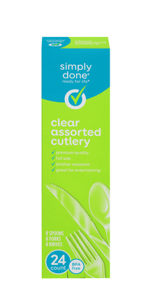 Simply Done Clear Plastic Cutlery - Forks, Knives & Spoons