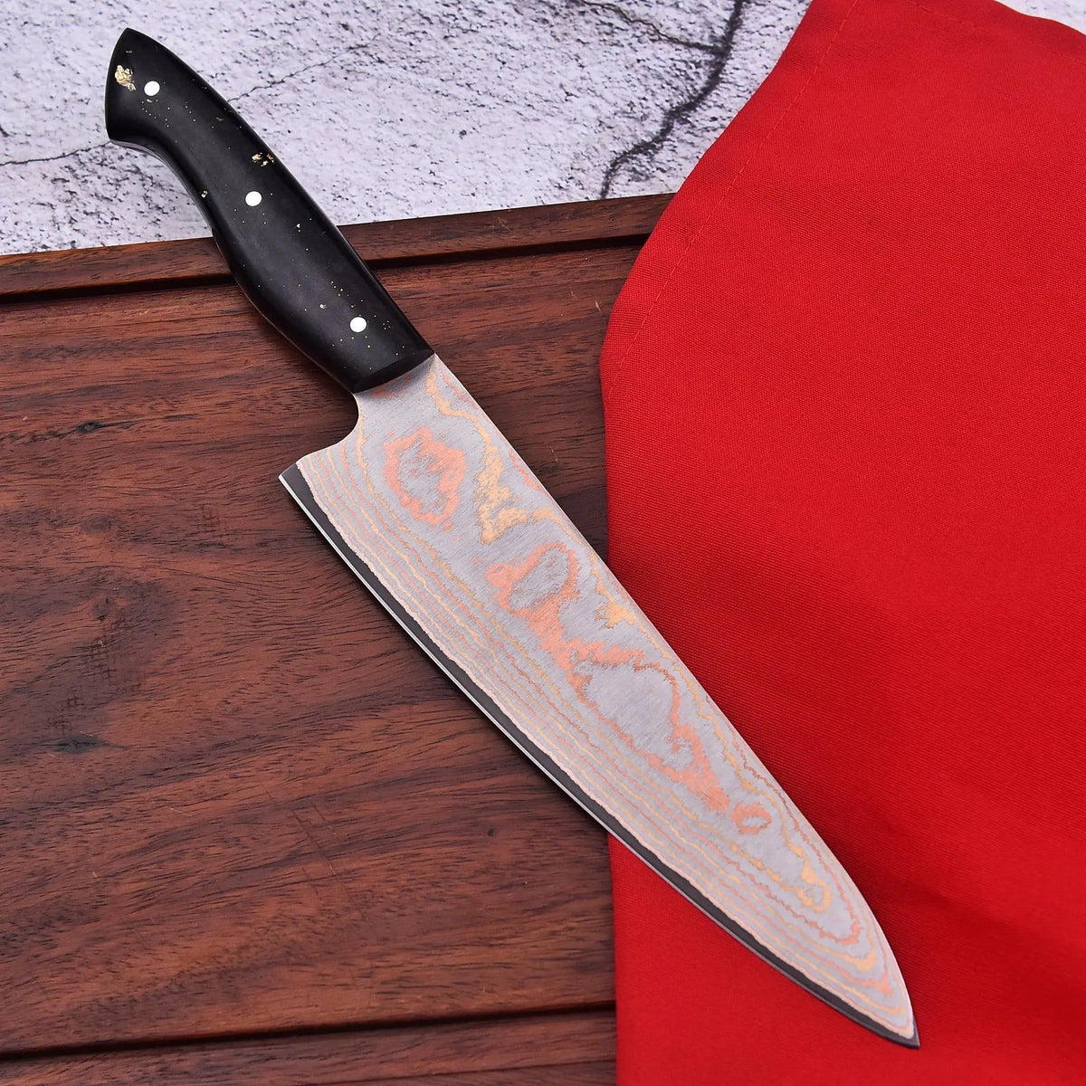 Cyprus | Copper Damascus Chef Knife | Elegant | Faneema Cutlery