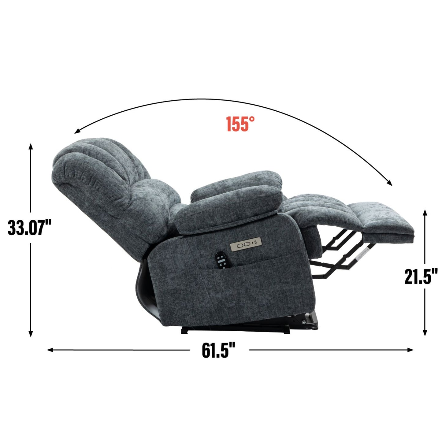 23" Seat Width and High Back Large Size Blue Grey Chenille Power Lift Recliner Chair with 8-Point Vibration Massage and Lumbar Heating
