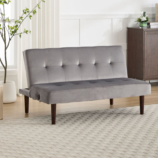 Foldable Fashion Sofa Bed High End Flannel Fabric Back Adjustable Sofa Recliner Futon, Modern Fashion Sofa with Charging Port, Suitable for Living Room Bedroom Office (Gray)