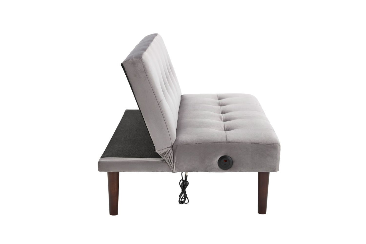 Foldable Fashion Sofa Bed High End Flannel Fabric Back Adjustable Sofa Recliner Futon, Modern Fashion Sofa with Charging Port, Suitable for Living Room Bedroom Office (Gray)