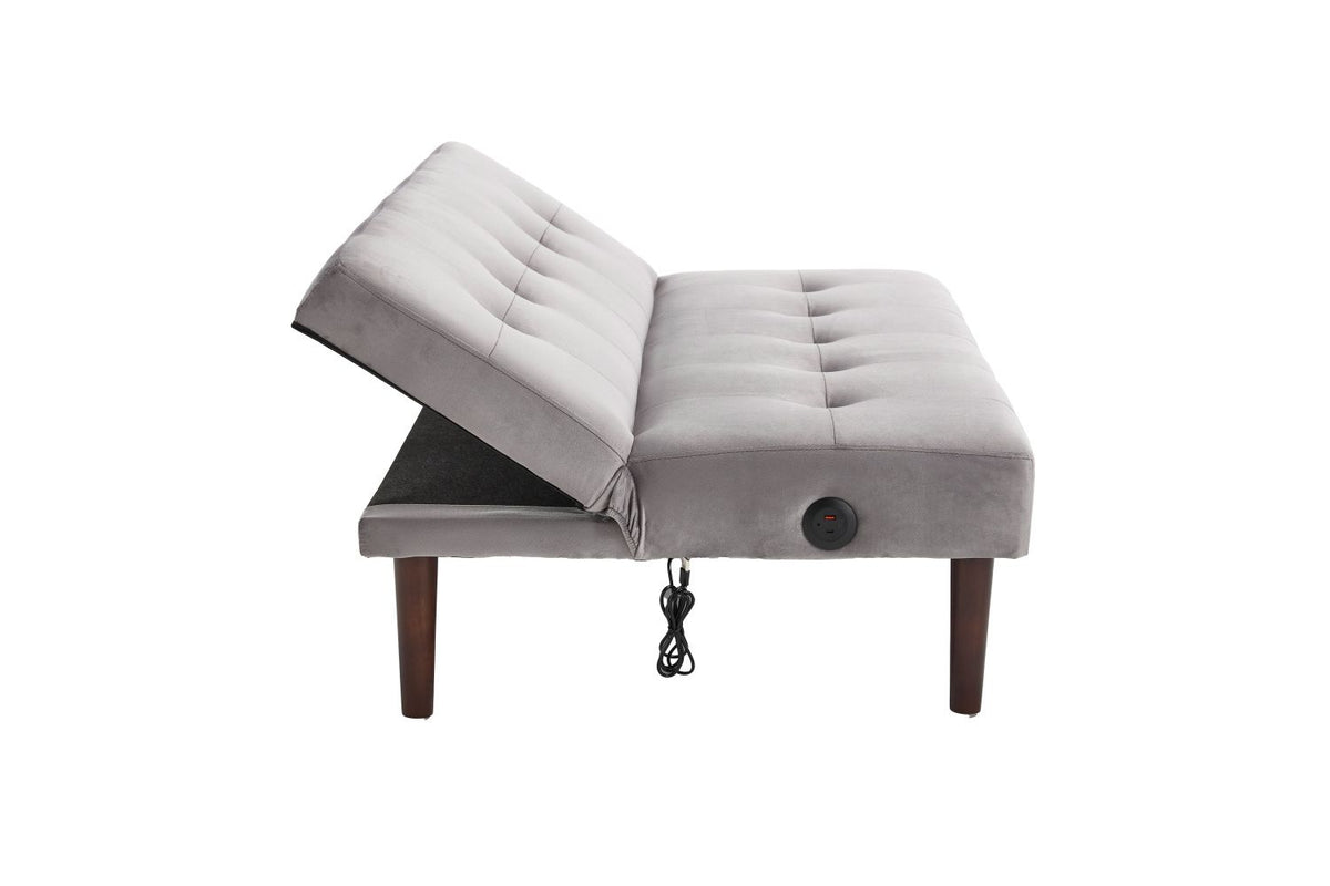 Foldable Fashion Sofa Bed High End Flannel Fabric Back Adjustable Sofa Recliner Futon, Modern Fashion Sofa with Charging Port, Suitable for Living Room Bedroom Office (Gray)